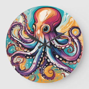 Modern Octopus Abstract Large Clock