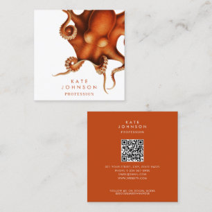 Modern Octopus Coastal QR Code Social Media Square Business Card