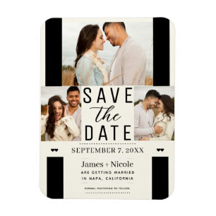 Modern Off White Save the Date 3 Photo Wedding Magnet
