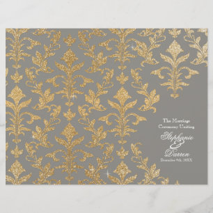 Modern Offset Damask Glitter Look Wedding Program