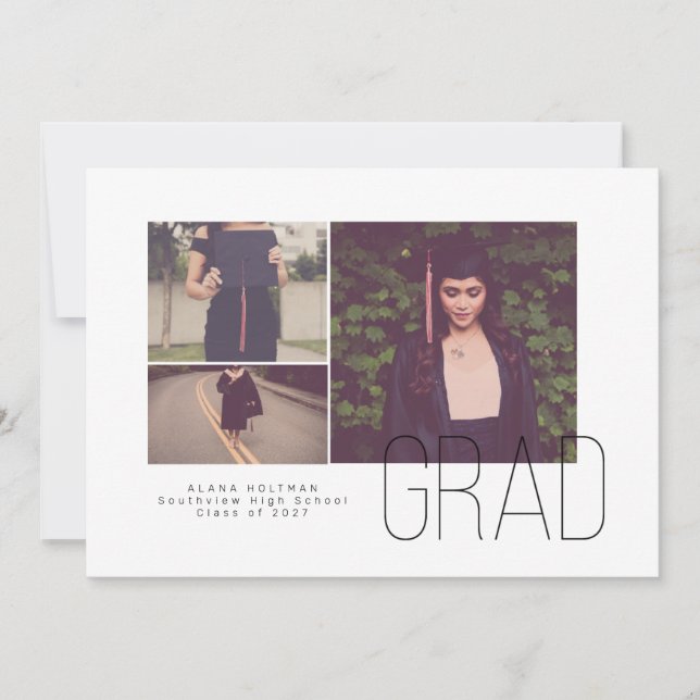 Modern Offset Trio Graduation Announcement (Front)