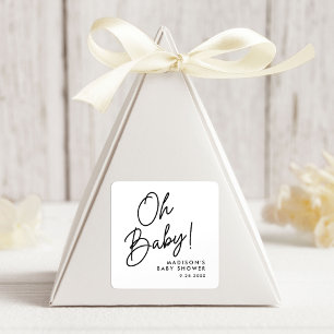 Modern Oh Baby Black Script Baby Shower Square Sticker