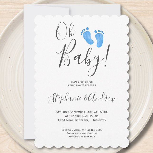 Modern Oh Baby Boy Couples Baby Shower Invitation (Creator Uploaded)