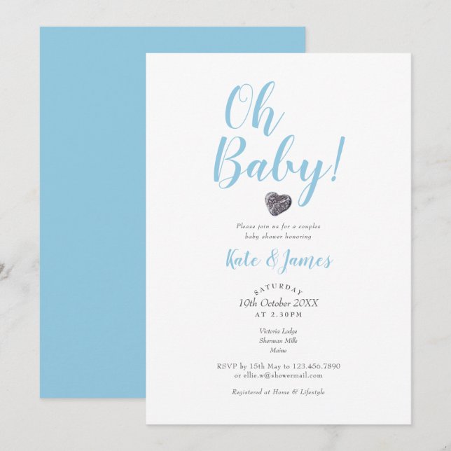 Modern Oh Baby Boy Couples Shower Invitation (Front/Back)