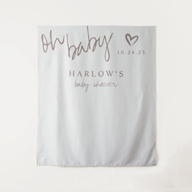 Modern Oh Baby Gender Neutral Baby Shower Banner Tapestry (Front)