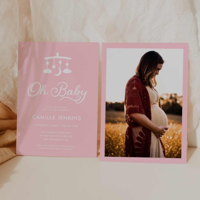 Modern Oh Baby Girl Photo Baby Shower Invitation (Modern Oh Baby Girl Photo Baby Shower Invite)