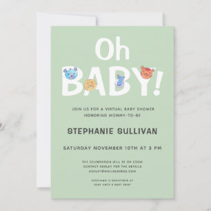 Modern Oh Baby Green Virtual Baby Shower Invitation