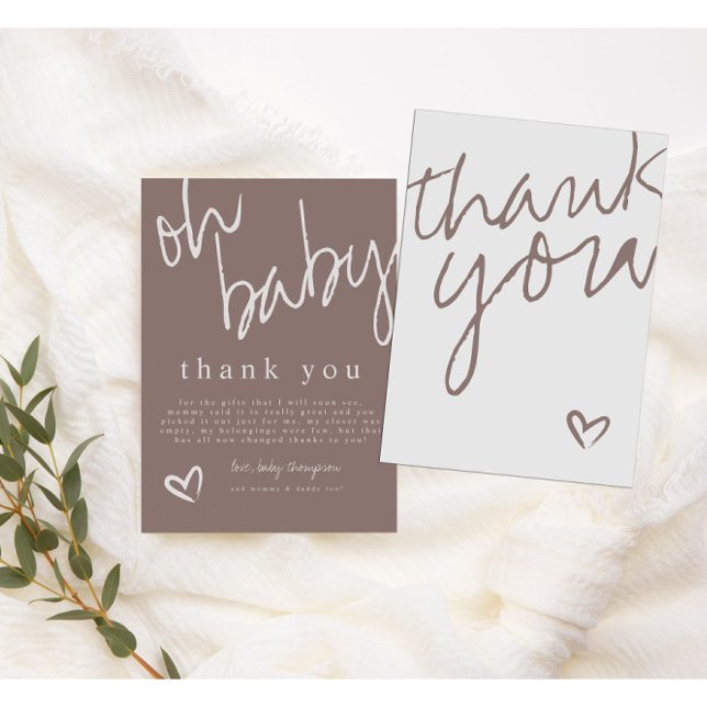Modern Oh Baby Neutral Baby Shower Thank You Card (Creator Uploaded)