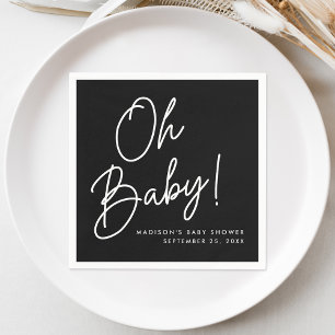 Modern Oh Baby Script Black and White Baby Shower Napkin