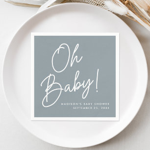 Modern Oh Baby Script Dusty Blue Baby Shower Napkin