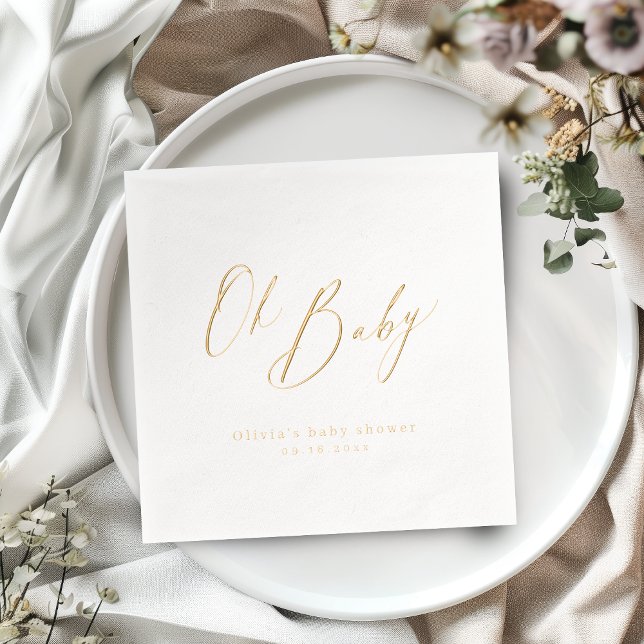 Modern oh baby script minimalist baby show foil napkins (Modern oh baby script minimalist baby show foil napkins)