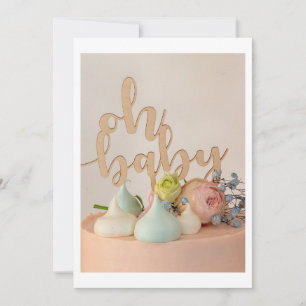 Modern Oh Baby Shower Invitation with Pastel Cake