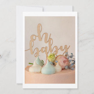 Modern Oh Baby Shower Invitation with Pastel Cake