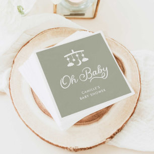 Modern Oh Baby Shower Sage Green Napkin