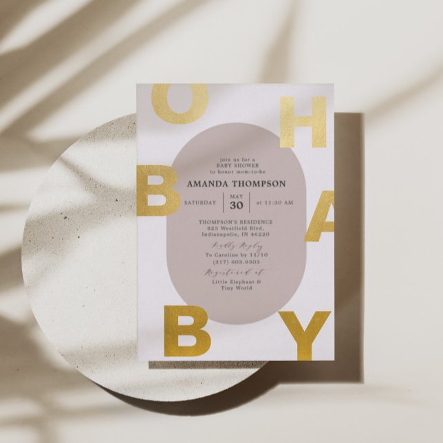 Modern Oh Baby Taupe Neutral Baby Shower Gold  (Creator Uploaded)
