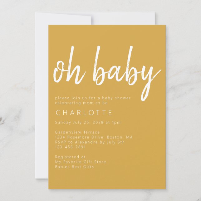 Modern  Oh Baby Yellow Baby Shower Invitation (Front)