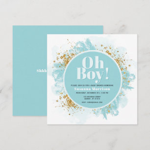 Modern Oh Boy Baby Shower Glitter Invitation