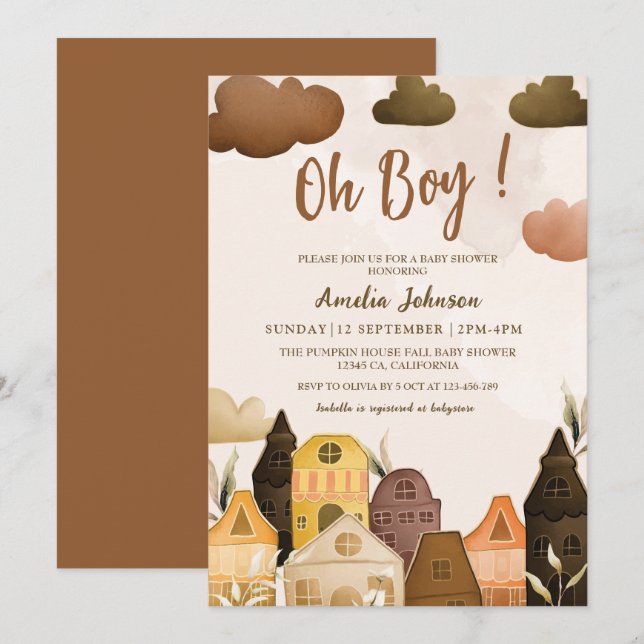 Modern Oh boy brown boho Baby Shower  Invitation (Front/Back)