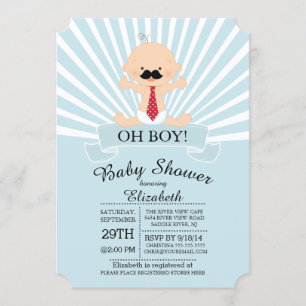 Modern Oh Boy Moustache Boys Baby Shower Invitation
