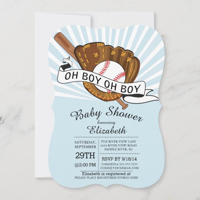 Modern Oh Boy Sports Baseball Boys Baby Shower Invitation (Front)