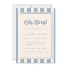 Modern "Oh Boy!" Striped Blue Beige Baby Shower