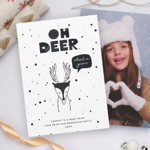Modern Oh Deer Fun Pun Trendy Scandinavian Photo Holiday Card