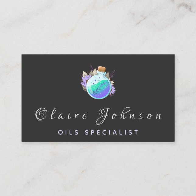 Modern Oil Specialist Magic Potion Candles Elegant Business Card (Front)