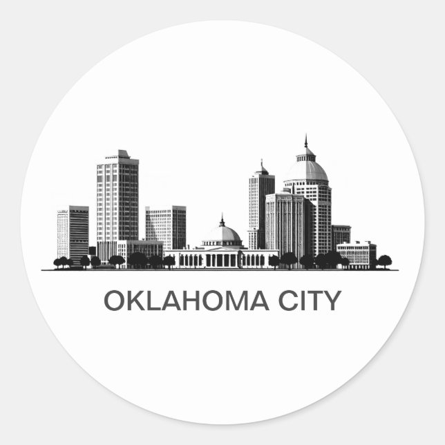 Modern Oklahoma City Stylised Skyline Classic Round Sticker (Front)