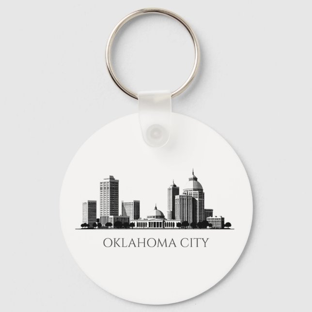 Modern Oklahoma City Stylised Skyline Key Ring (Front)