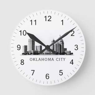 Modern Oklahoma City Stylised Skyline Round Clock