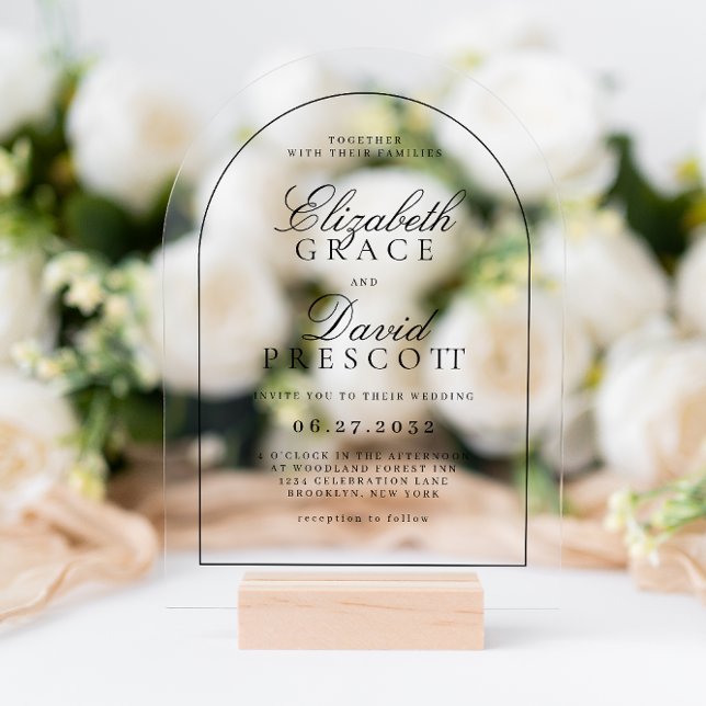 Modern Old Money Black Arch Wedding Acrylic Invitations (Creator Uploaded)