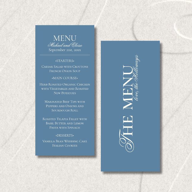 Modern Old Money Dusty Blue Wedding Dinner Menu (Modern Old Money Dusty Blue Wedding Dinner Menu)