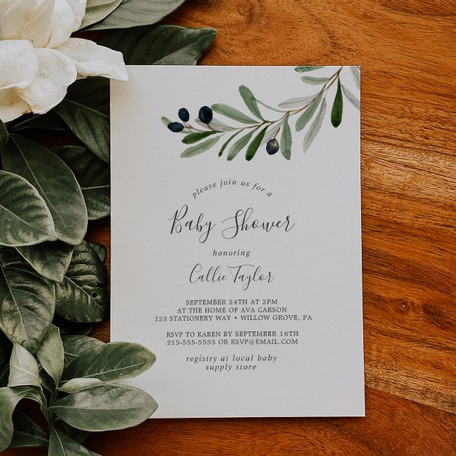 Modern Olive Branch Baby Shower Invitation (Creator Uploaded)