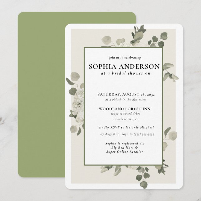 Modern Olive Branch Bridal Shower Invitation (Front/Back)