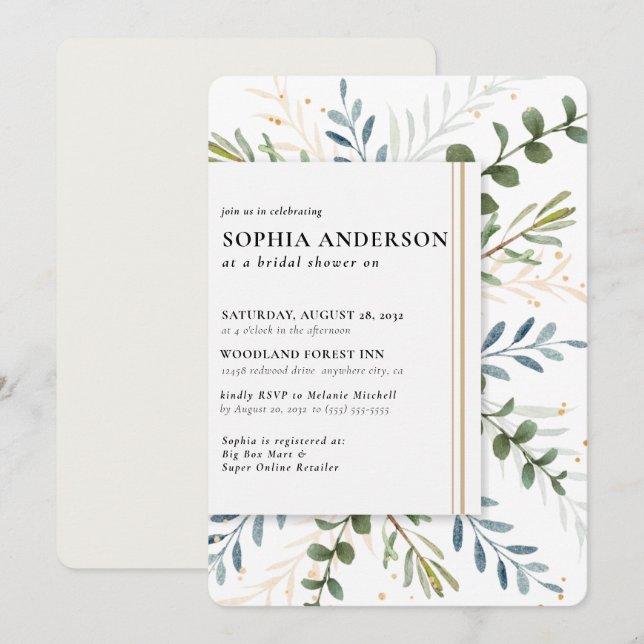 Modern Olive Branch Bridal Shower Invitation (Front/Back)