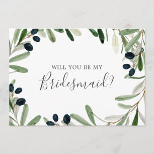 Modern Olive Branch Bridesmaid Proposal Card