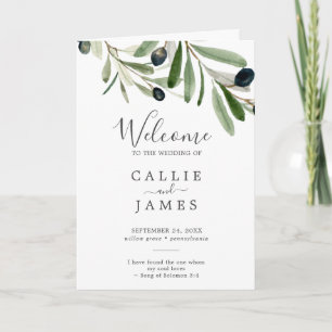 Modern Olive Branch Folded Wedding Programme