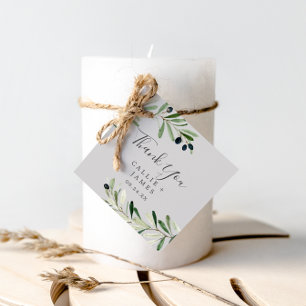 Modern Olive Branch Grey Thank You Favour Tags