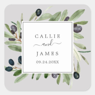 Modern Olive Branch Grey Wedding Envelope Seals