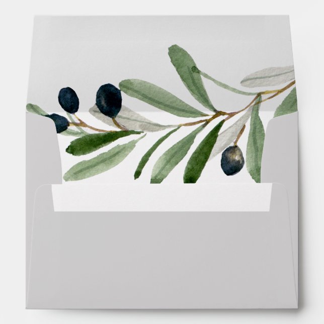 Modern Olive Branch | Grey Wedding Invitation Envelope (Back (Bottom))