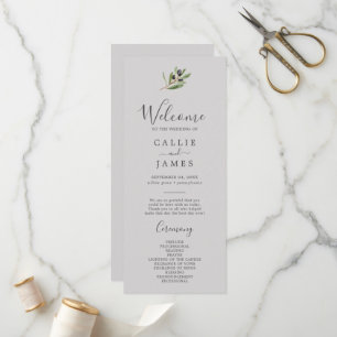 Modern Olive Branch Grey Wedding Program Programme