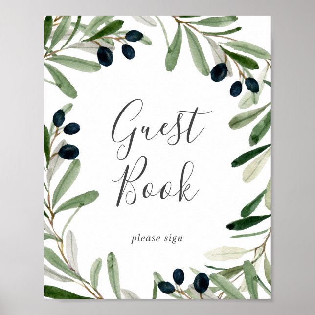 Modern Olive Branch Guest Book Sign (Front)