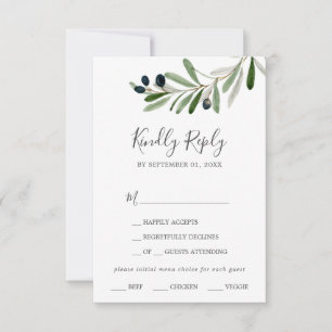 Modern Olive Branch Menu Choice RSVP Card