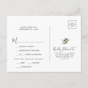 Modern Olive Branch Menu Choice RSVP Postcard
