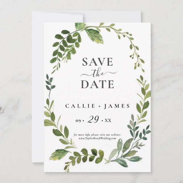 Modern Olive Branch Save the Date  Invitation (Front)