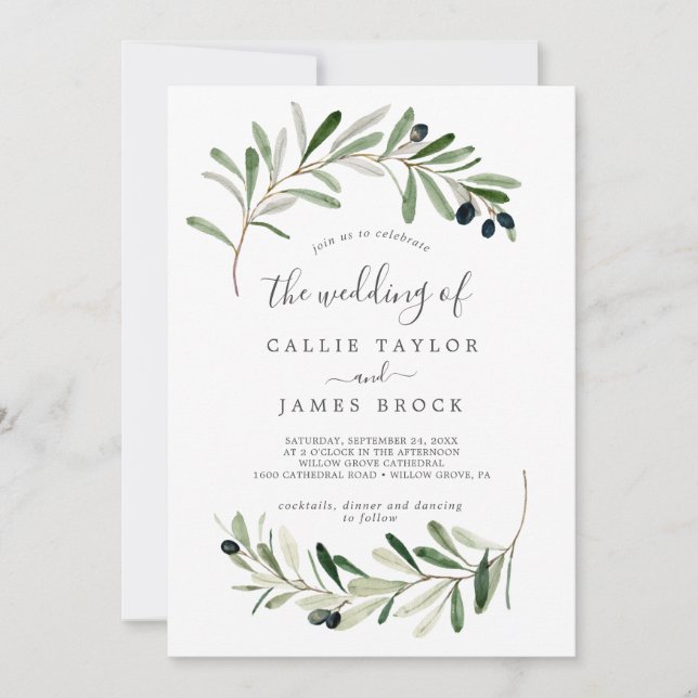 Modern Olive Branch The Wedding Of Invitation (Front)