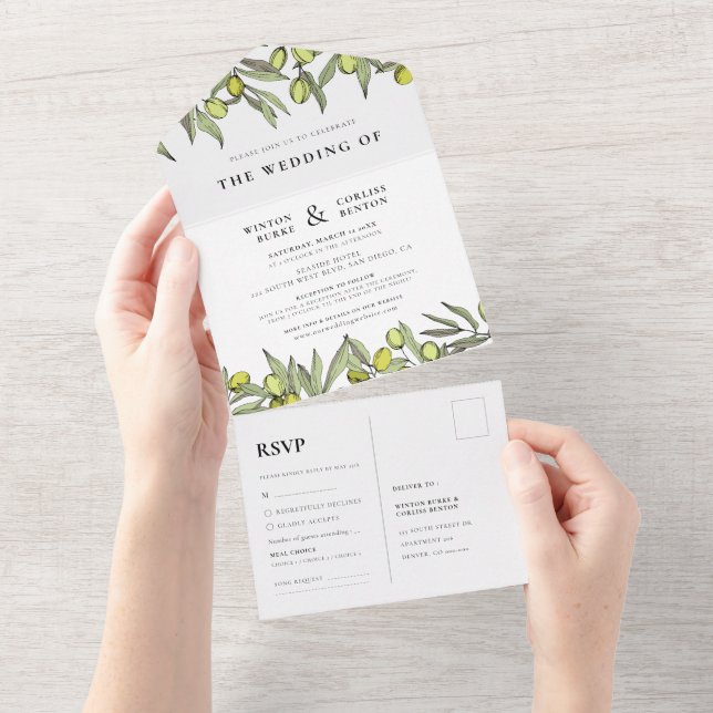 Modern Olive branch wedding All In One Invitation (Tearaway)