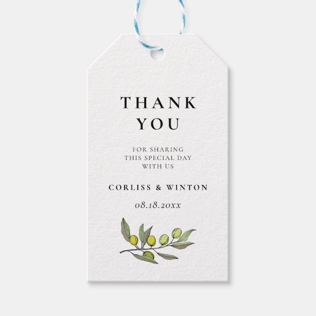 Modern Olive branch wedding Gift Tags (Front)