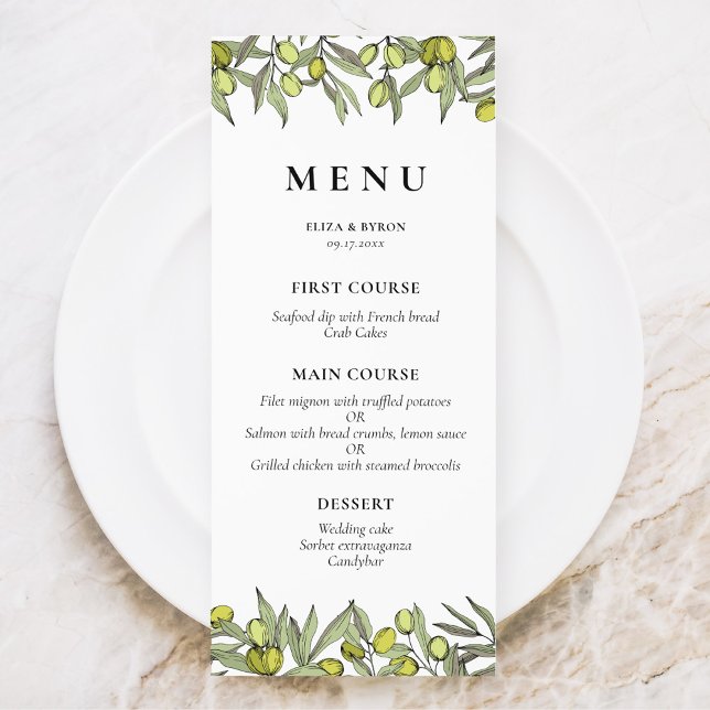 Modern Olive branch wedding Menu (Creator Uploaded)