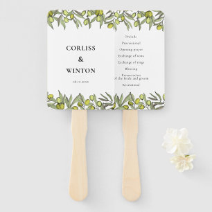 Modern Olive branch wedding program Hand Fan